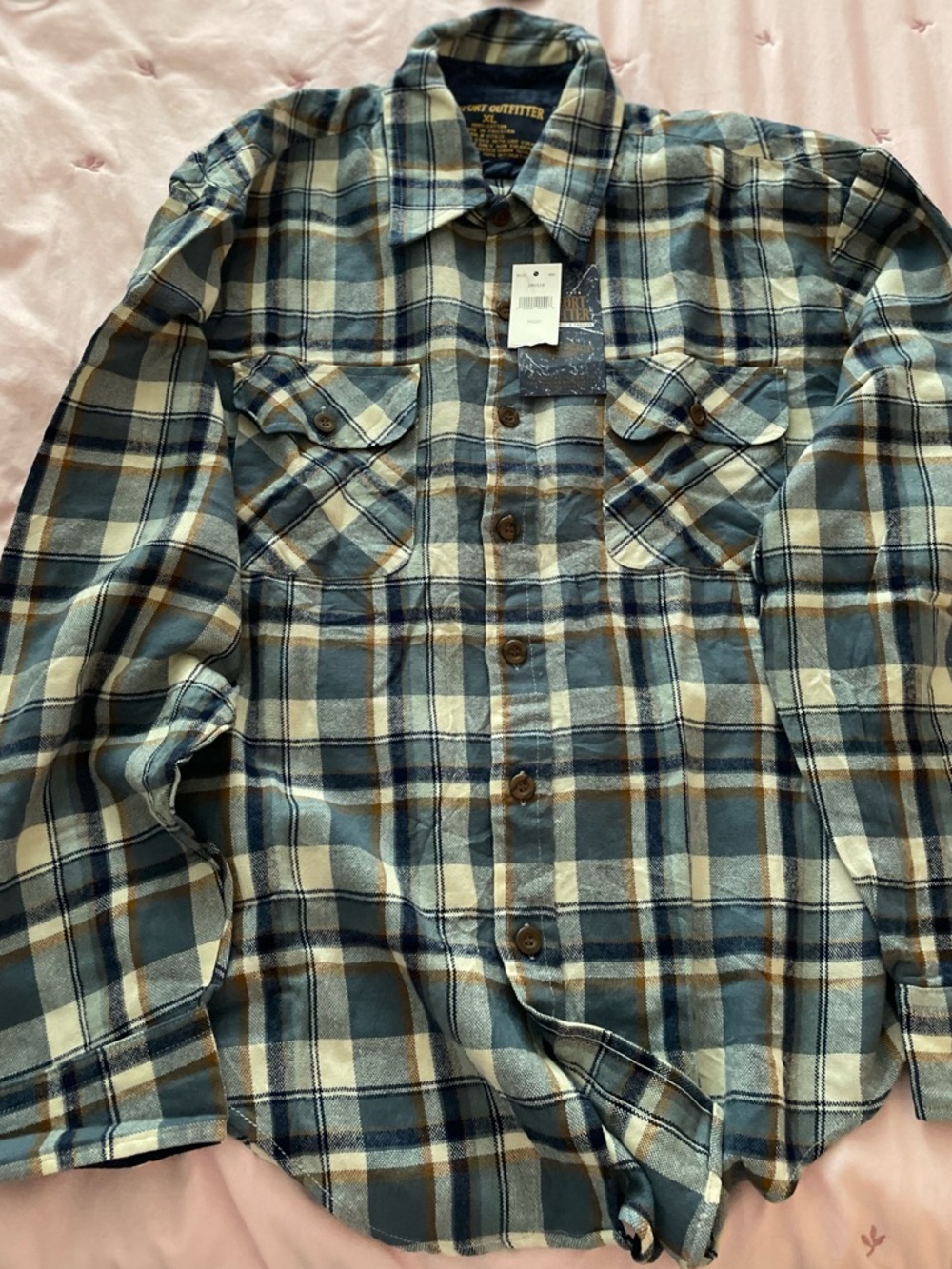 Classic Plaid Long Sleeve Shirt - Blue & Cream